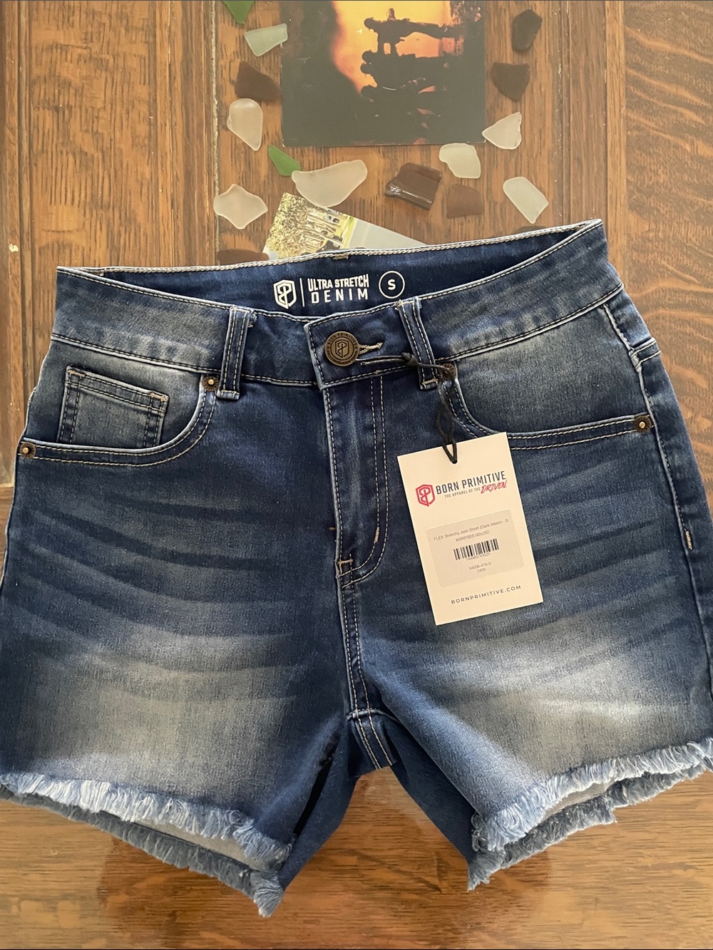 Born Primitive Blue Ultra Stretch Denim Frayed Hem Shorts